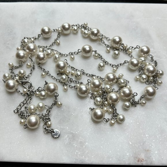 Long Faux Pearl Necklace Silver - Picture 1 of 8